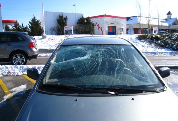 Ice hits windshield