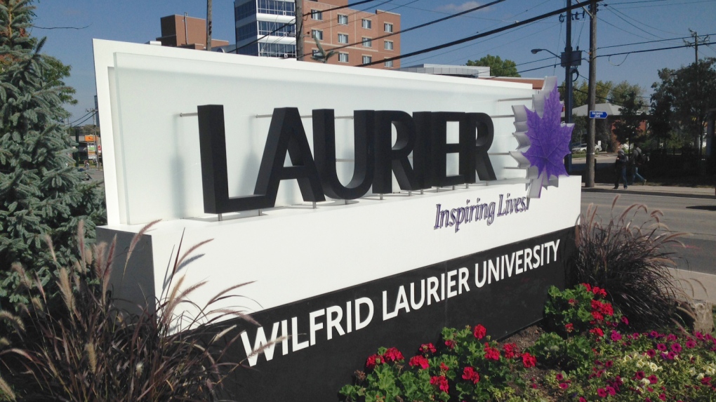 A sign marks the entrance to Wilfrid Laurier University's campus in Waterloo on Wednesday, Sept. 17, 2014. (David Imrie / CTV Kitchener)