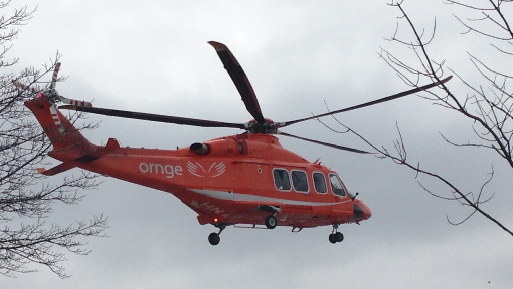 An Ornge air ambulance takes off in Kitchener, Ont., on Saturday, March 28, 2015. (CTV Kitchener)