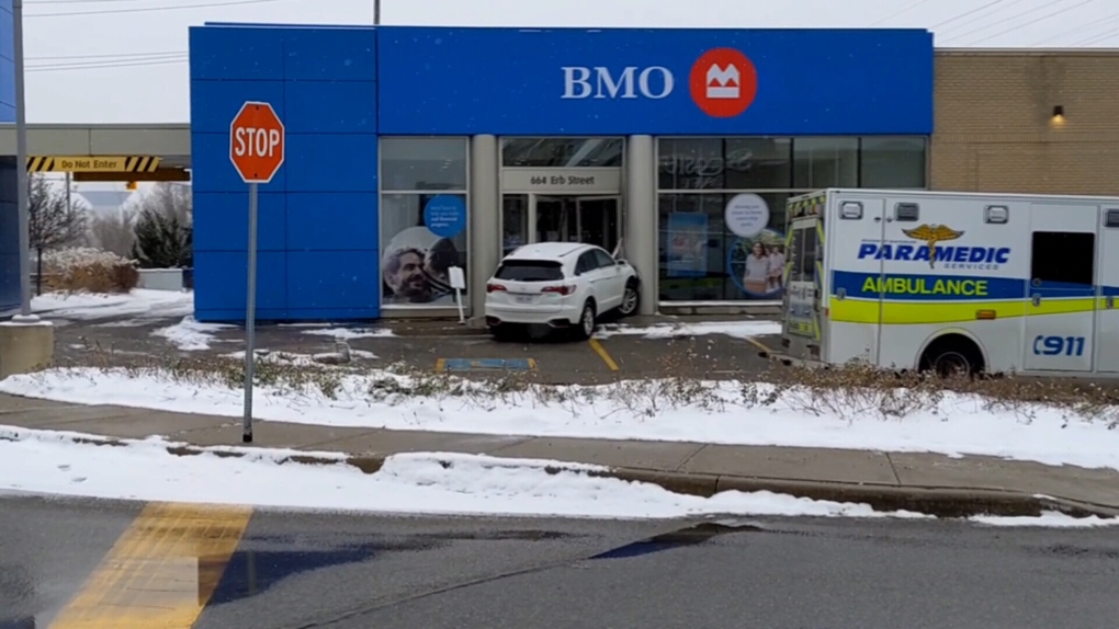 Vehicle crashes into bank in Waterloo
