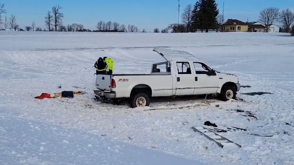 The vehicle involved in a single-vehicle crash near Mount Forest. (OPP/Twitter)