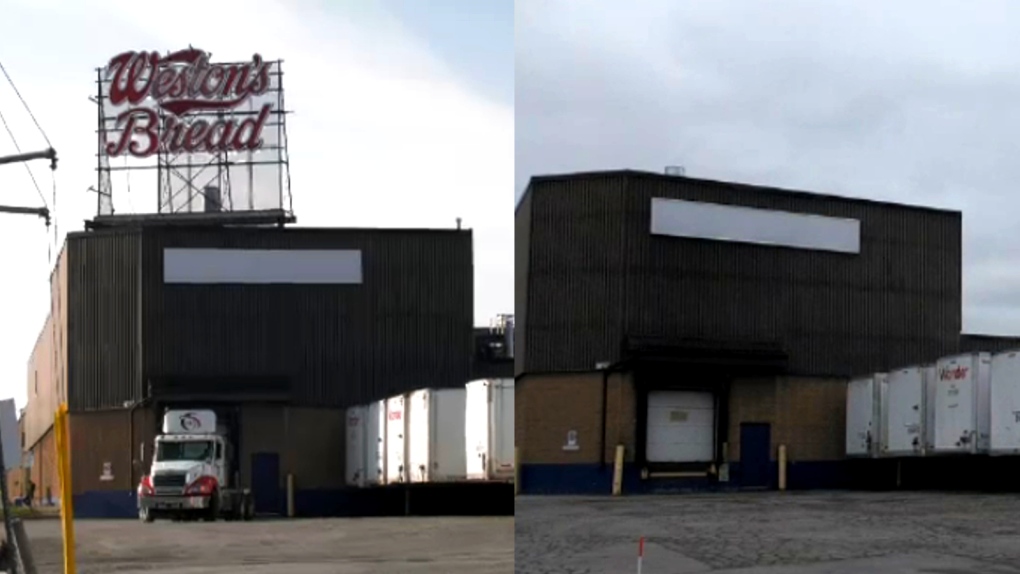 The bread plant on Victoria Street North seen on Thursday, Nov. 24, 2022 (left) and Monday, Nov. 28, 2022 (right). (CTV Kitchener)