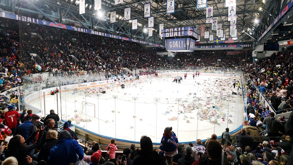 Teddy Bear Toss at the Aud in Kitchener. (Photo provided by the Kitchener Rangers)