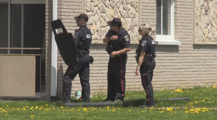 Police are seen in the area of Chandler Dr. and Mowat Blvd. on May 12, 2022. (CTV Kitchener)