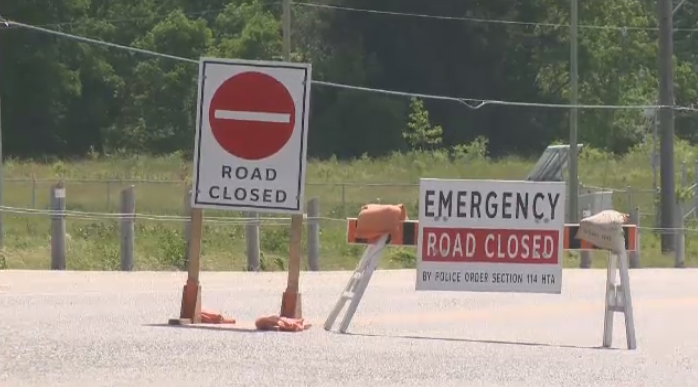 Road closed signs appear on Erbs Road in Wilmot Township on June 17, 2022. (CTV Kitchener)