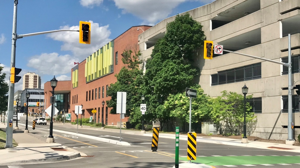 Traffic lights out at Joseph & Water in Kitchener during an outage on June 17, 2022. (Dan Lauckner/CTV Kitchener)