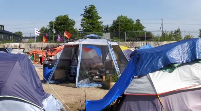 The region has estimated there are over 60 tents and as many people living at the encampment at Victoria and Weber Streets in Kitchener. (CTV Kitchener)