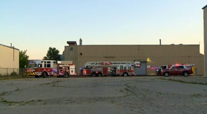 Firetrucks are seen at a warehouse on Borden Street in Kitchener on Wednesday July 14, 2022. (Dan Lauckner/CTV Kitchener)