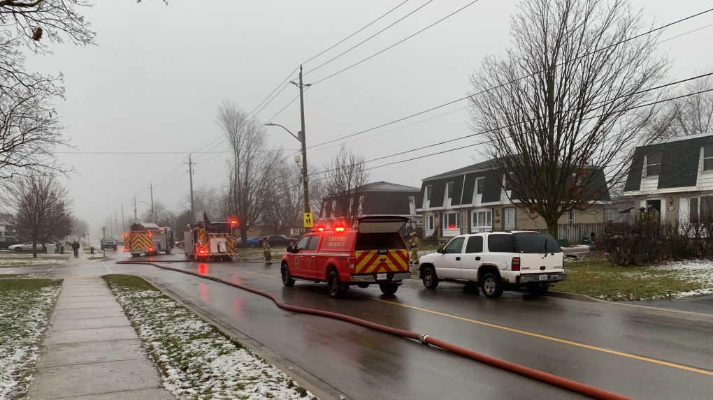 Firefighters respond to a fire in the basement of a home on St. Vincent Street in Stratford on Jan. 17, 2023. (Jeff Pickel/CTV Kitchener)