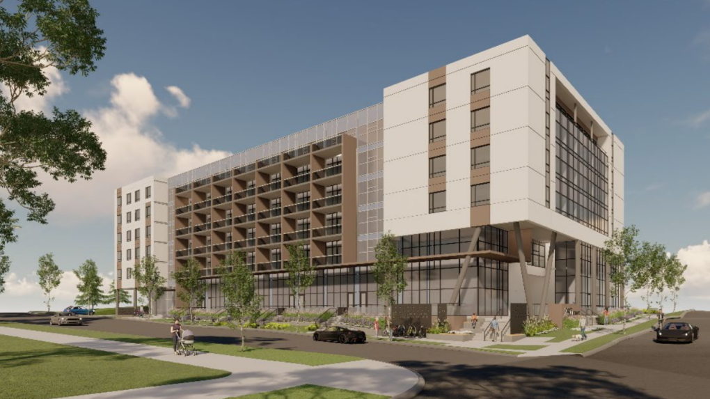 A rendering shows the six-storey building planned by DCB Development Canada Inc. at the corner of Hemlock and Hickory streets in Waterloo. (Council agenda package/City of Waterloo)