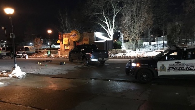 Emergency crews were on scene at Water Street North and Park Hill East in Cambridge for a collision involving a pedestrian and a motor vehicle on Feb. 6, 2023. (CTV News/Dave Pettitt)