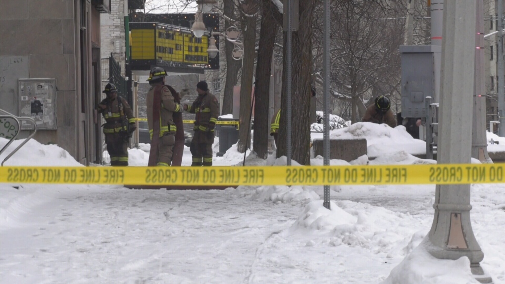 Firefighters are seen on Wyndham Street in Guelph on March 13, 2023. (CTV Kitchener)