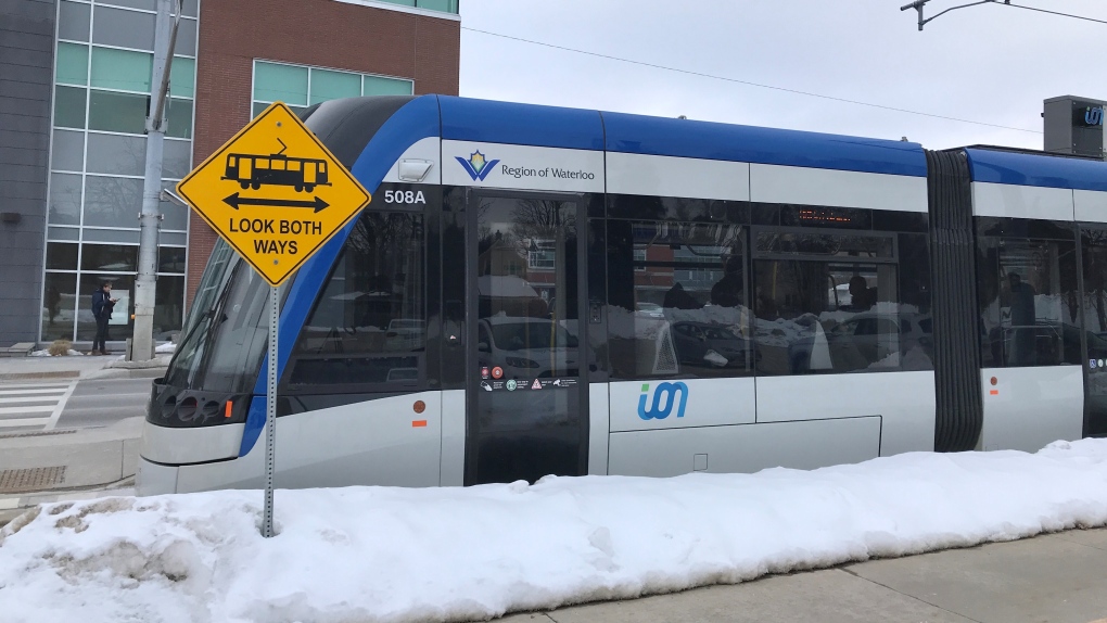An LRT train passes a safety sign. (Dan Lauckner/CTV News)