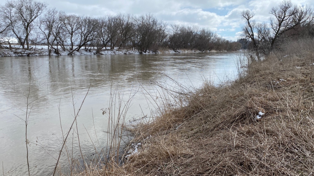 The Grand River in Brantford. (Terry Kelly/CTV Kitchener) (Mar. 19, 2023)