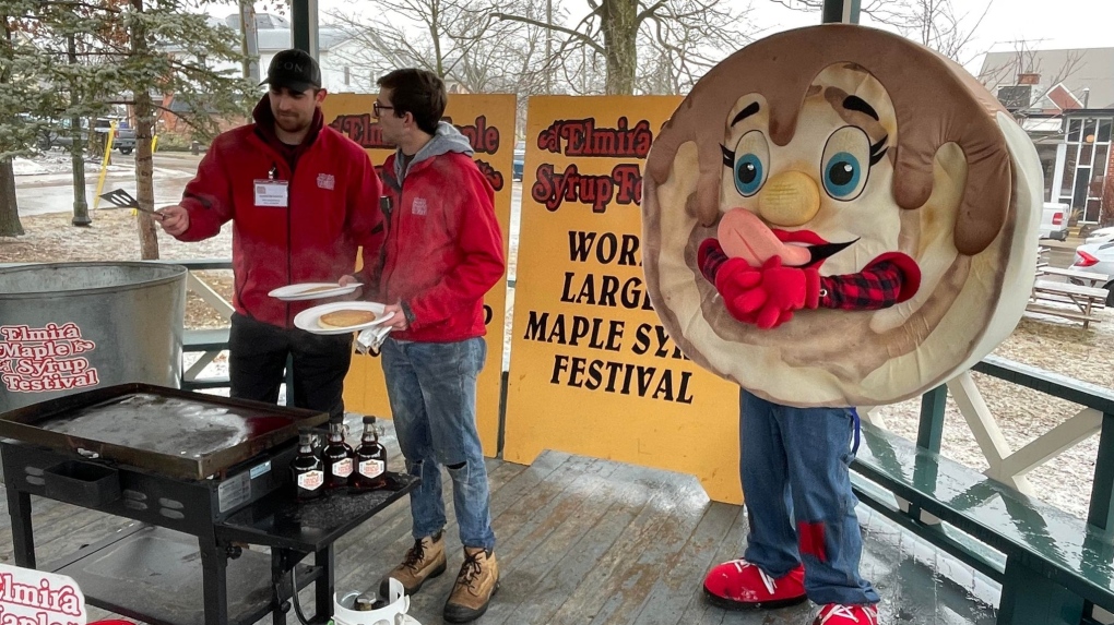 Flipping some inaugural pancakes at the Elmira Maple Syrup Festival kick off. (Karis Mapp/CTV Kitchener)