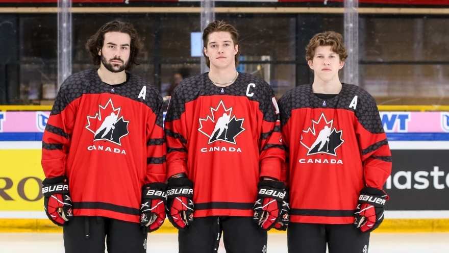 Cam Allen, Colby Barlow and Andrw Cristall in a photo from Hockey Canada.