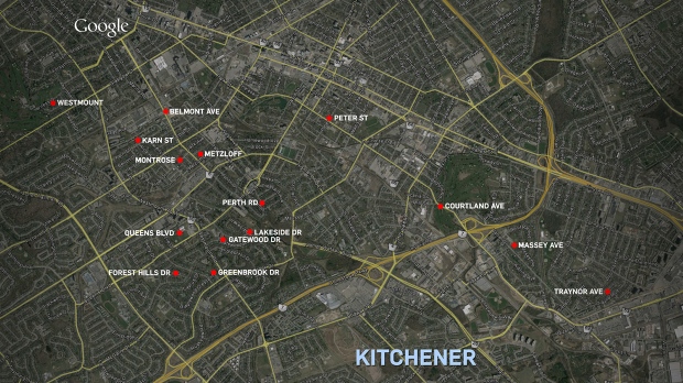 Kitchener break-in map