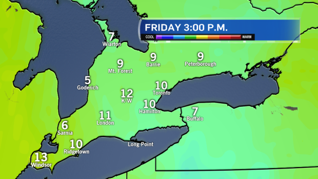 Temperature map of Southern Ontario