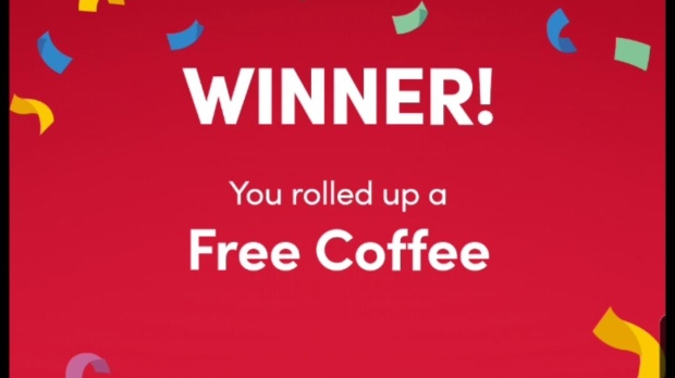 Free Coffee notification on Tim Hortons app