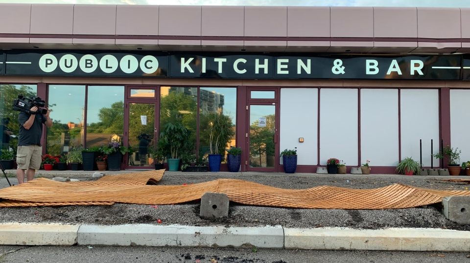 Damage to the patio at Public Kitchen and Bar